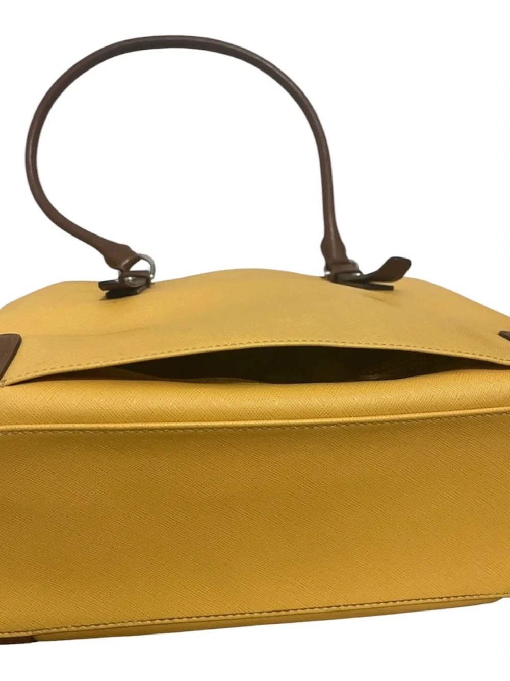 Tumi Yellow Tote with Tan Leather Pull and Silver Hardware